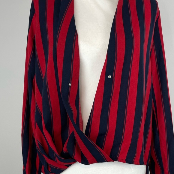 Urban Outfitters Longline Navy and Red Striped Surplice Blouse. Size Small. NWT - Picture 4 of 16
